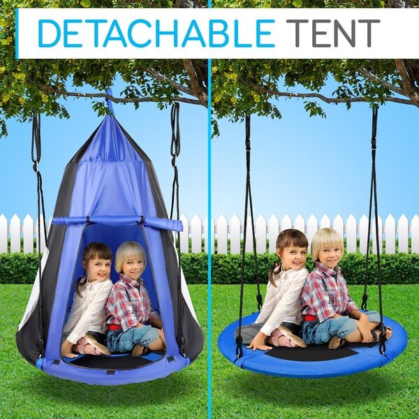 Serenelife Children's Tree Swing Tent - Indoor/Outdoor Hanging Rope Swing Hangout Kit Blue - SLSWNG350BL