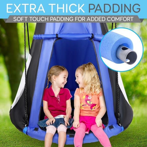 Serenelife Children's Tree Swing Tent - Indoor/Outdoor Hanging Rope Swing Hangout Kit Blue - SLSWNG350BL