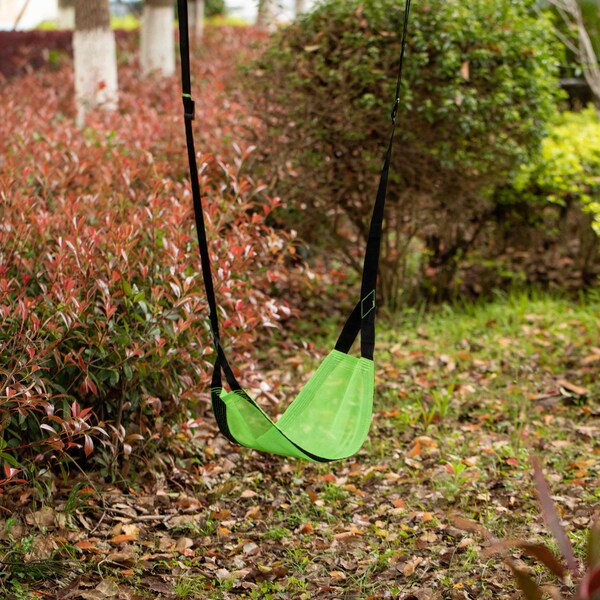 Playberg Patio Playground Kids Fun Hanging Mesh Fabric Tree Swing with Adjustable Strap, Green - QI004560.GN