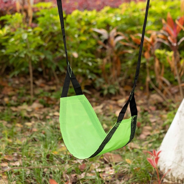 Playberg Patio Playground Kids Fun Hanging Mesh Fabric Tree Swing with Adjustable Strap, Green - QI004560.GN