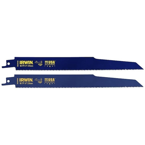 Irwin Reciprocating Saw Blade, 0865 in W, 9 in L, 10 TPI, HSS Cutting Edge - 2018874