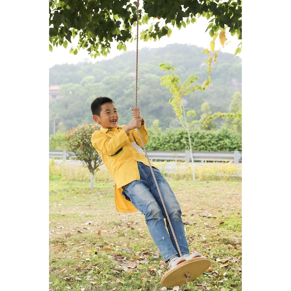 Playberg Wooden Round Disc Plate Swing Seat With Hanging Rope - QI003374