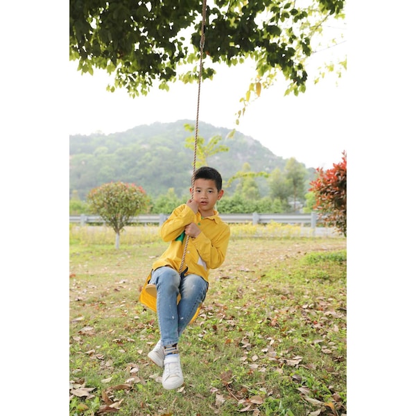 Playberg Wooden Round Disc Plate Swing Seat With Hanging Rope - QI003374