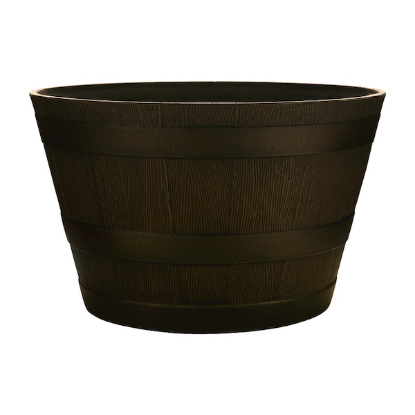 Southern Southern Patio 12.2 in. H X 20.5 in. W X 20.5 in. D Resin Whiskey Barrel Planter Brown - HDR-483903