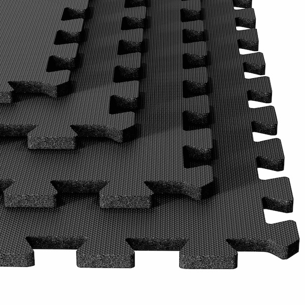 Stalwart EVA Foam Mat Tiles, 16 SQ FT Interlocking Padding for Garage, Playroom, Gym Flooring Black, 4PK - 75-6402
