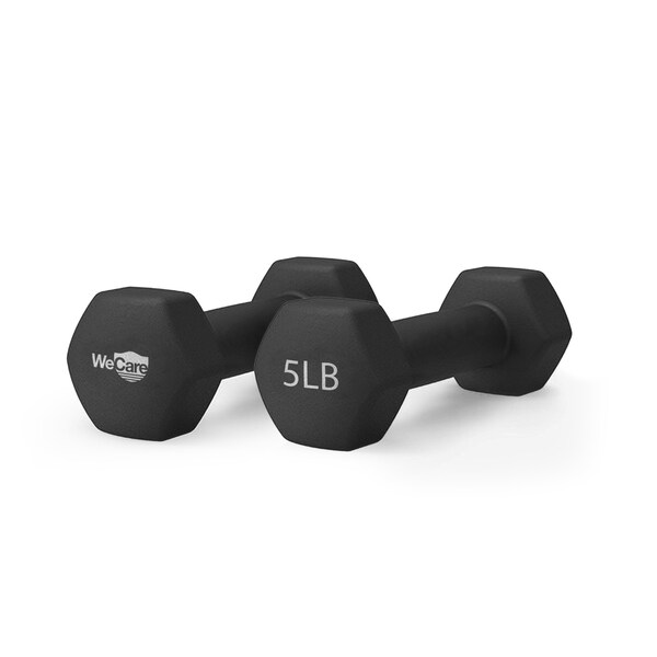 Wecare Fitness Neoprene Coated 5 Lbs Dumbbells for Non-Slip Grip, Set of Two, Black, 2PK - WC-2P-5LB-BK