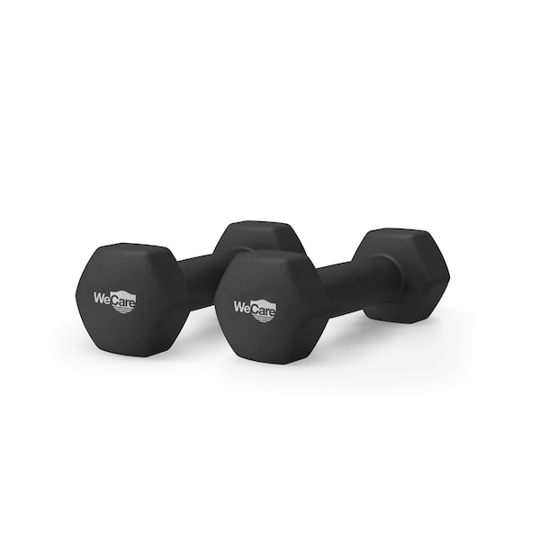 Wecare Fitness Neoprene Coated 5 Lbs Dumbbells for Non-Slip Grip, Set of Two, Black, 2PK - WC-2P-5LB-BK