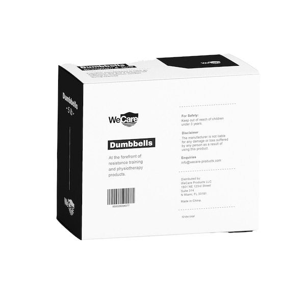 Wecare Fitness Neoprene Coated 5 Lbs Dumbbells for Non-Slip Grip, Set of Two, Black, 2PK - WC-2P-5LB-BK