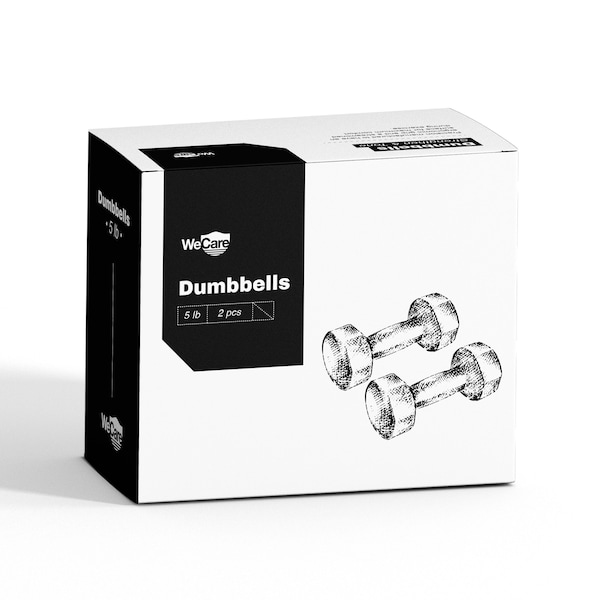 Wecare Fitness Neoprene Coated 5 Lbs Dumbbells for Non-Slip Grip, Set of Two, Black, 2PK - WC-2P-5LB-BK
