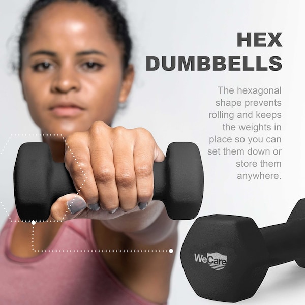 Wecare Fitness Neoprene Coated 5 Lbs Dumbbells for Non-Slip Grip, Set of Two, Black, 2PK - WC-2P-5LB-BK