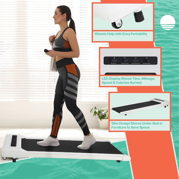 Rad Sportz Walking Pad - Under Desk Treadmill with LED Display - Portable Treadmill by White - 80-5213