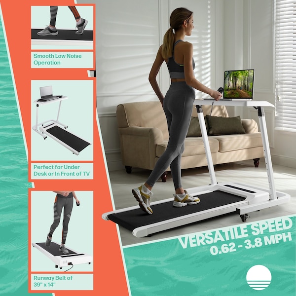 Rad Sportz Walking Pad - Under Desk Treadmill with LED Display - Portable Treadmill by White - 80-5213