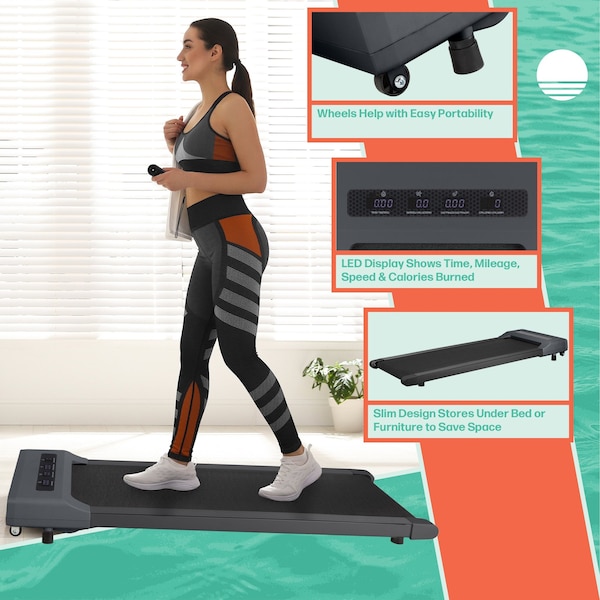 Rad Sportz Walking Pad - Under Desk Treadmill with LED Display - Portable Treadmill by Gray - 80-5214