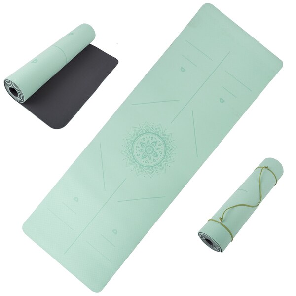 Wakeman Yoga Mat with Alignment Marks - Lightweight Mat with Carry Strap by Mint/Black - 80-FIT1000