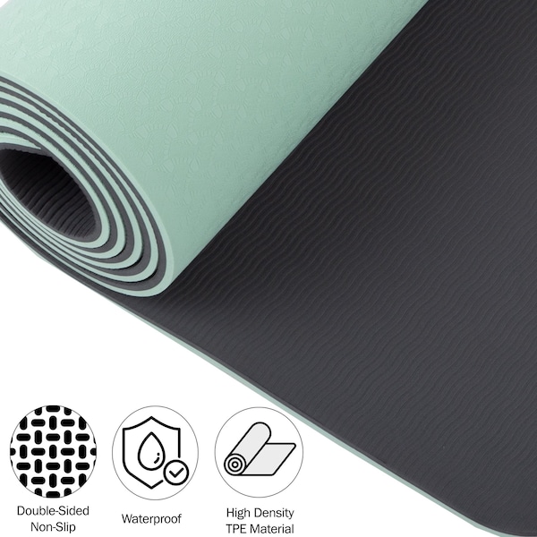 Wakeman Yoga Mat with Alignment Marks - Lightweight Mat with Carry Strap by Mint/Black - 80-FIT1000