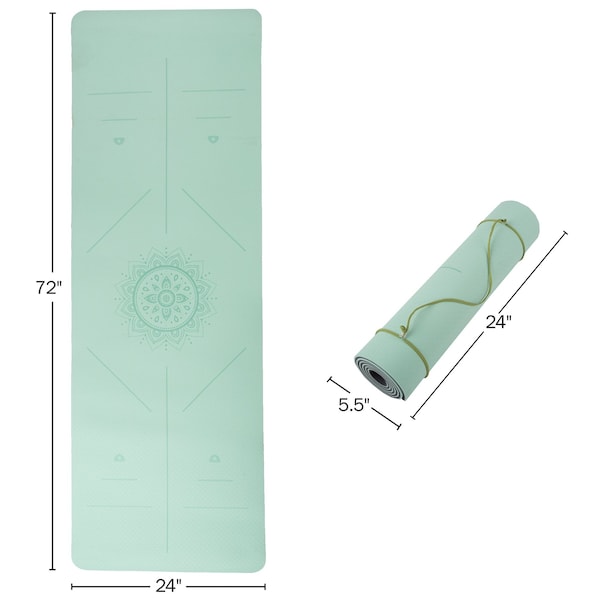 Wakeman Yoga Mat with Alignment Marks - Lightweight Mat with Carry Strap by Mint/Black - 80-FIT1000