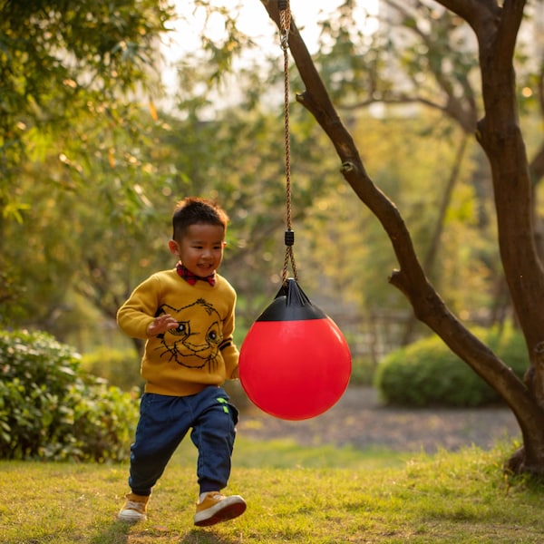 Playberg Hanging Adjustable Ball Round Swing, Inflatable Heavy Duty Rubber Round Swing Ball, Pump Included - QI004559.RD