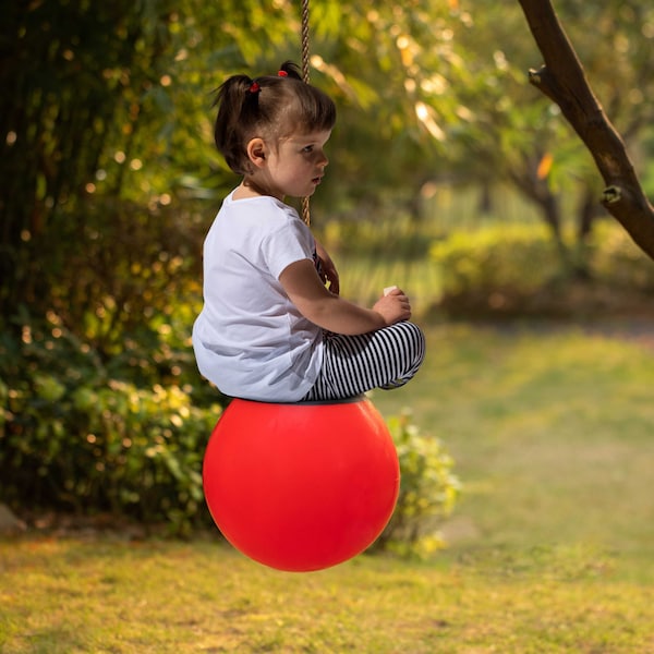 Playberg Hanging Adjustable Ball Round Swing, Inflatable Heavy Duty Rubber Round Swing Ball, Pump Included - QI004559.RD