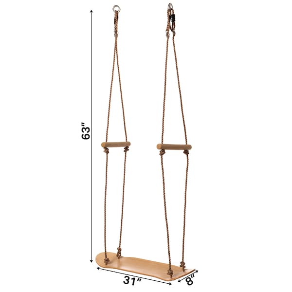 Playberg Wooden Outdoor Playground Kids Hanging Adjustable Stand Up Skateboard Swing, Tree Curved Swing Board - QI004568