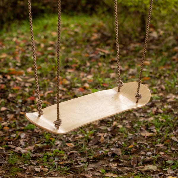 Playberg Wooden Outdoor Playground Kids Hanging Adjustable Stand Up Skateboard Swing, Tree Curved Swing Board - QI004568