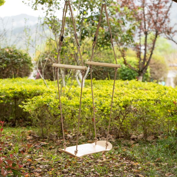 Playberg Wooden Outdoor Playground Kids Hanging Adjustable Stand Up Skateboard Swing, Tree Curved Swing Board - QI004568