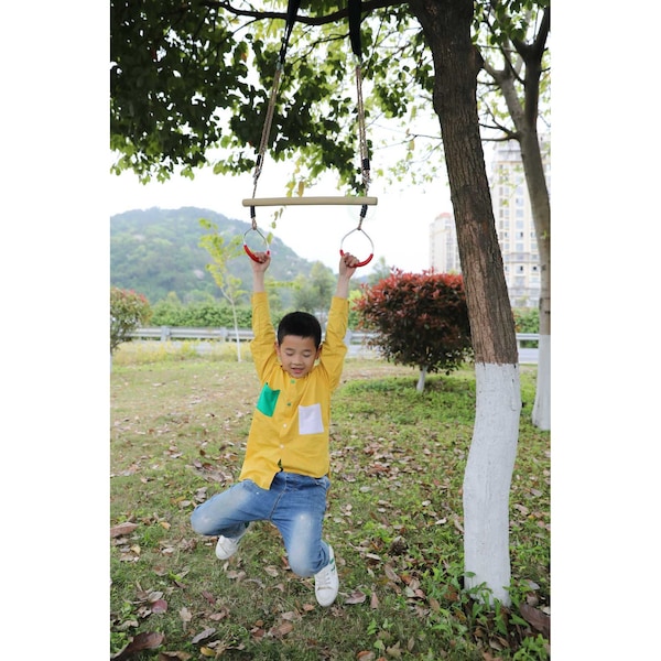 Playberg Kids Trapeze Swing Bar with Rings with Hanging Ropes - QI003372
