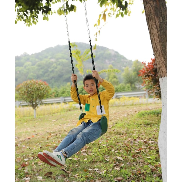 Playberg Heavy Duty Flexible Green Belt Swing with Coated Metal Chain - QI003376
