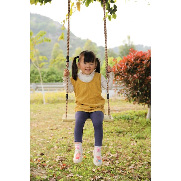 Playberg Outdoor Wooden Tree Swing with Hanging Ropes - QI003370