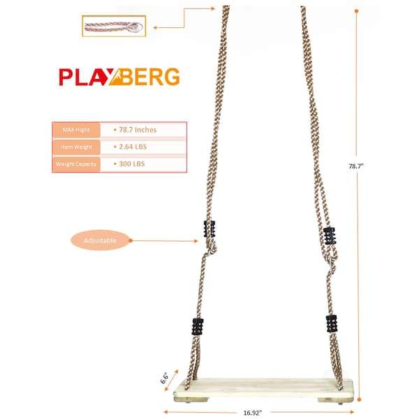 Playberg Outdoor Wooden Tree Swing with Hanging Ropes - QI003370