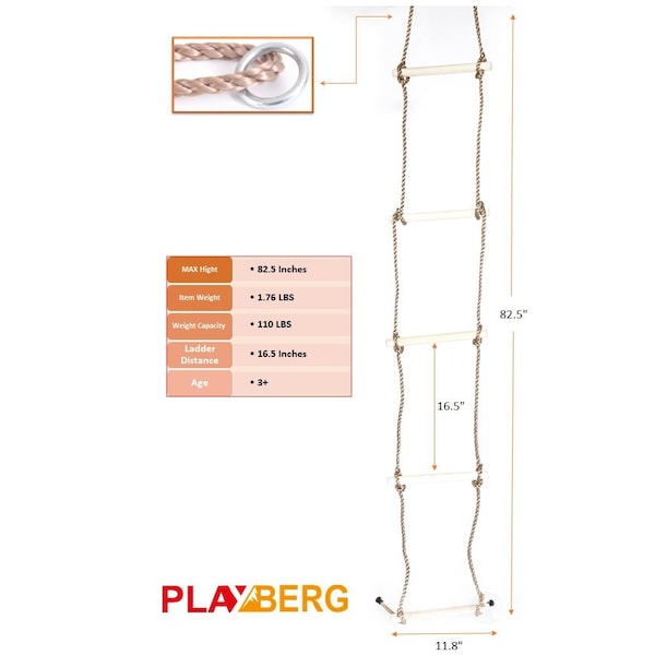 Playberg 5 Step Climbing Wooden Rope Ladder - QI003373