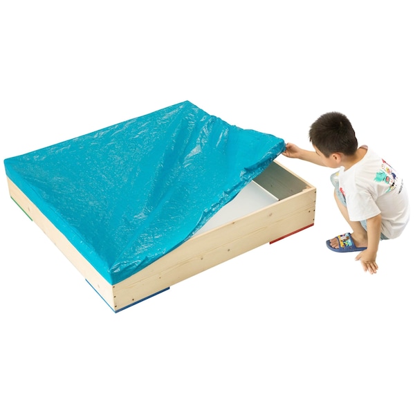 Playberg Outdoor Wooden Sand Box with Floor Cover and Waterproof Protection Cover, Square Sandpit for Kids - QI003792_SET