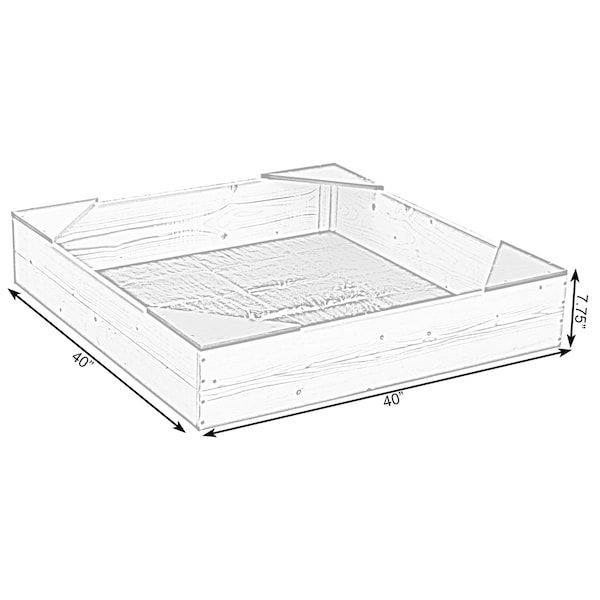 Playberg Outdoor Wooden Sand Box with Floor Cover and Waterproof Protection Cover, Square Sandpit for Kids - QI003792_SET