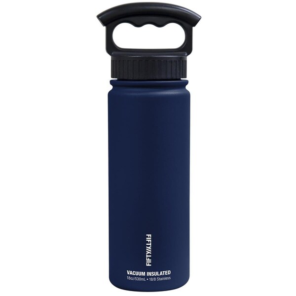 Eat-In Tools 18 oz Double-Wall Vacuum-Insulated Bottles with 3 Finger Grip Cap, Navy Blue - EA3535245