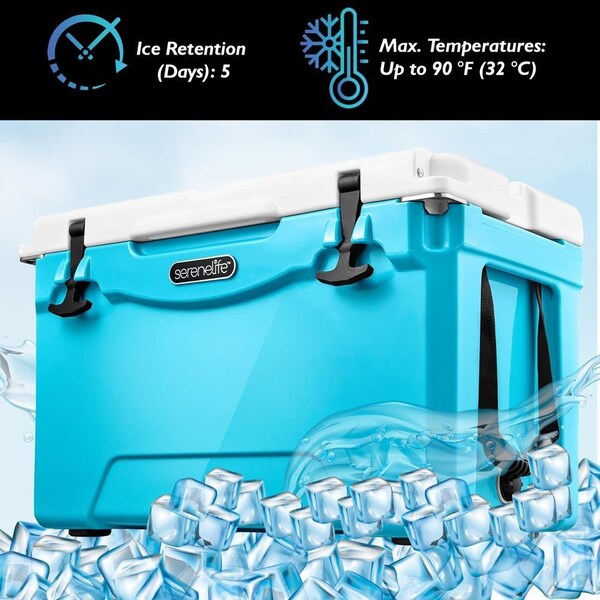 Serenelife Portable Cooler Box - Holds Up to 63 Cans, Keeps Ice Up to 5 Days, Heavy-Duty 75-Quart (Blue) - SLCB75BL