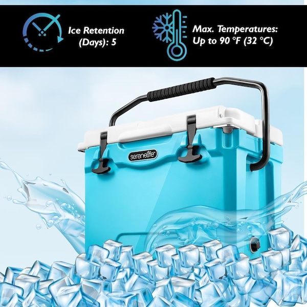 Serenelife Portable Cooler Box - Holds Up to 63 Cans, Keeps Ice Up to 5 Days, Heavy-Duty 25-Quart (Blue) - SLCB25BL