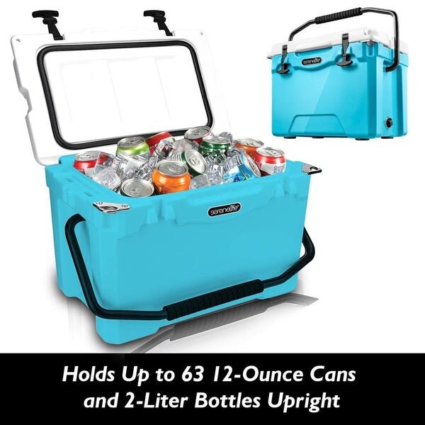 Serenelife Portable Cooler Box - Holds Up to 63 Cans, Keeps Ice Up to 5 Days, Heavy-Duty 25-Quart (Blue) - SLCB25BL