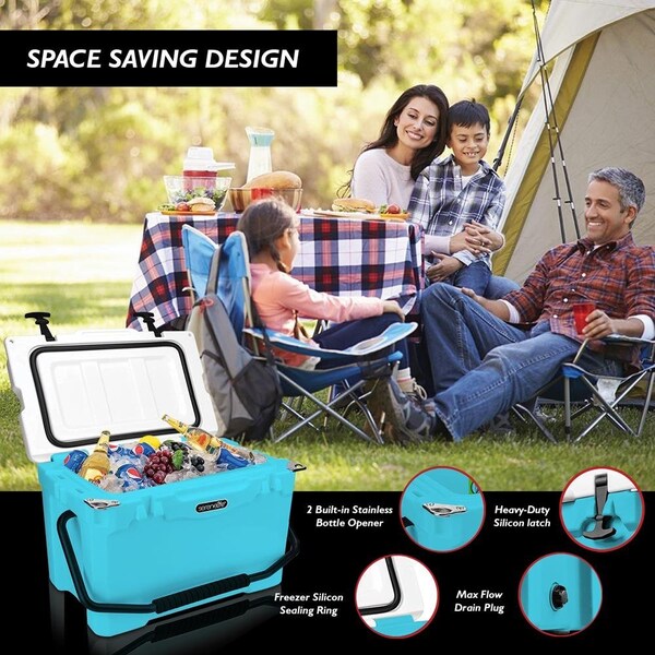 Serenelife Portable Cooler Box - Holds Up to 63 Cans, Keeps Ice Up to 5 Days, Heavy-Duty 25-Quart (Blue) - SLCB25BL