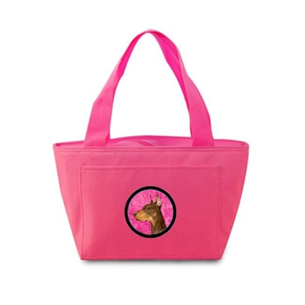 Carolines Treasures Carolines Treasures SS4744-PK-8808 Pink Doberman Zippered Insulated School Washable And Stylish Lunch Bag Cooler - SS4744-PK-8808