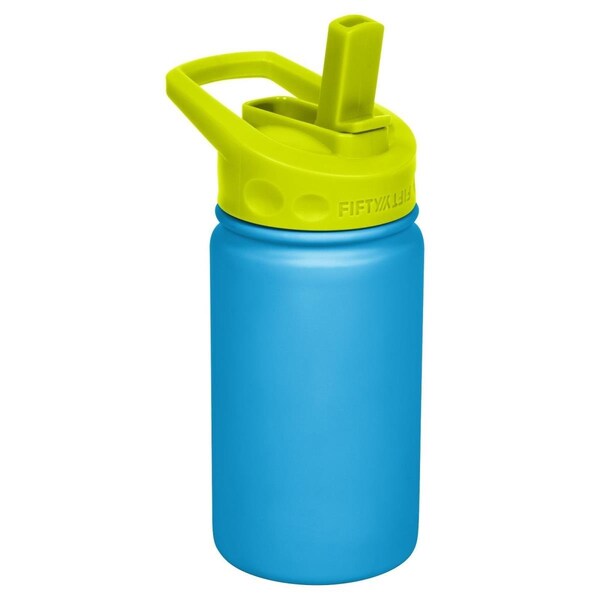 Eat-In Tools 12 oz Double-Wall Vacuum-Insulated Bottles with Straw Caps, Blue & Lime - EA3534172