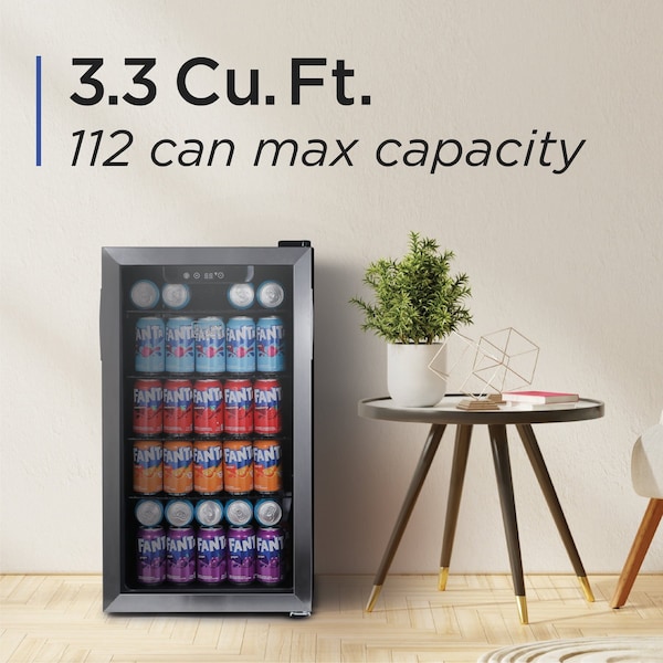 Black & Decker 3.3 Cu. Ft. Beverage Cooler with Double Pane Glass Door Drink Fridge with 112-Can Capacity - BDB31HS