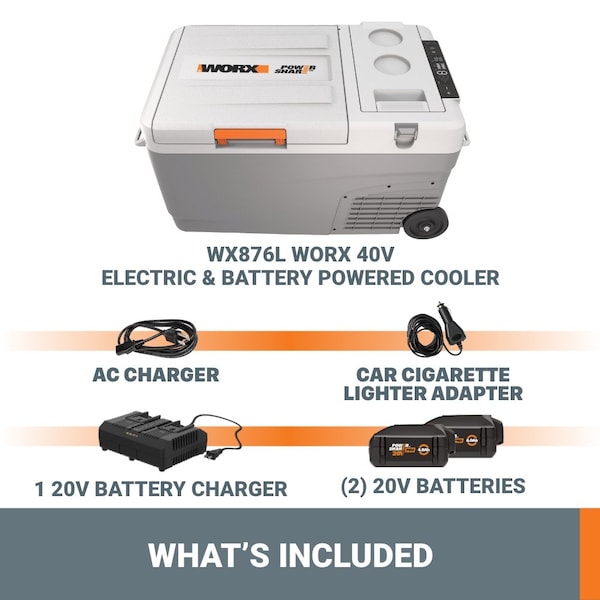 Worx 20V 5Ah Power Share Electric and Battery Powered Cooler, Battery and Charger Included - WX876L