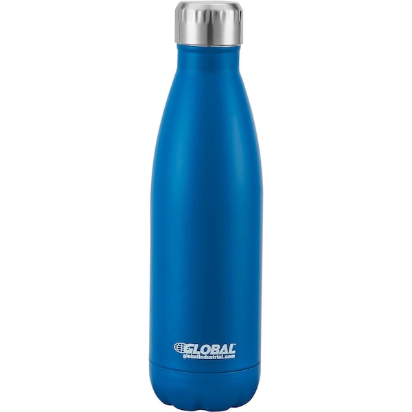 Global Industrial Double Wall Stainless Water Bottle, Blue, 17 Oz. - 670338