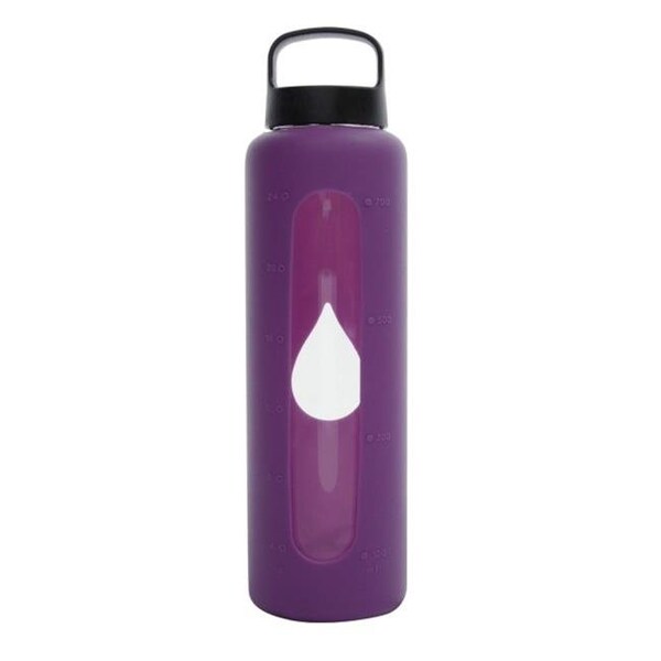 Bluewave Lifestyle Bluewave Lifestyle GG150LC-Purple 750ml Reusable Glass Water Bottle With Loop Cap and Free Silicone Sleeve - Iris - GG150LC-PURPLE