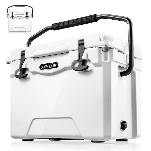 Serenelife Portable Cooler Box - Holds Up to 63 Cans, Keeps Ice Up to 5 Days, Heavy-Duty 25-Quart (White) - SLCB25
