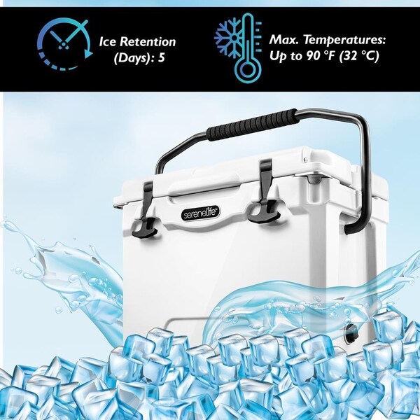 Serenelife Portable Cooler Box - Holds Up to 63 Cans, Keeps Ice Up to 5 Days, Heavy-Duty 25-Quart (White) - SLCB25
