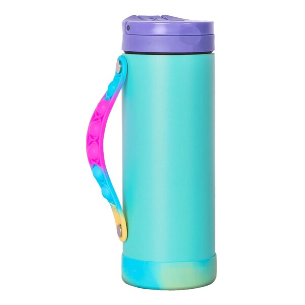 Elemental SS 14oz Fidget Water Bottle Thermos W/ Flip-open Sports Cap, Bubble Strap & 2 Straws, Blue Tie Dye - EB14PB18P