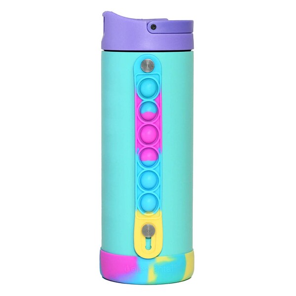 Elemental SS 14oz Fidget Water Bottle Thermos W/ Flip-open Sports Cap, Bubble Strap & 2 Straws, Blue Tie Dye - EB14PB18P