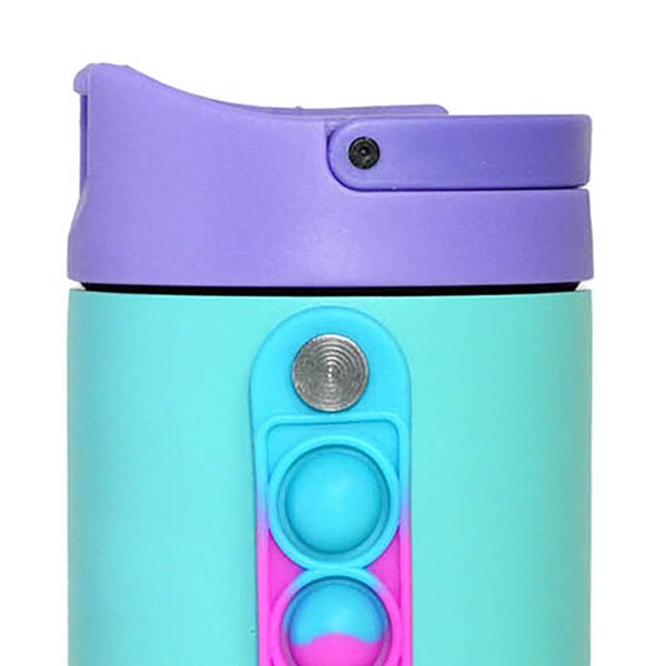 Elemental SS 14oz Fidget Water Bottle Thermos W/ Flip-open Sports Cap, Bubble Strap & 2 Straws, Blue Tie Dye - EB14PB18P