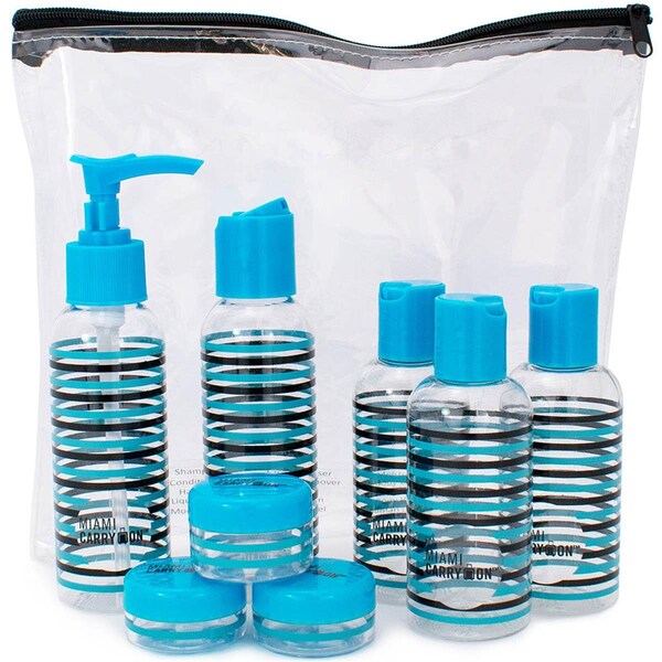 Naftali Miami CarryOn 9 Piece TSA Approved Travel Bottle Set - BPA Free Stripes - TRBT08SP