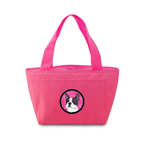 Carolines Treasures Carolines Treasures SS4792-PK-8808 Pink Boston Terrier Zippered Insulated School Washable And Stylish Lunch Bag Cooler - SS4792-PK-8808